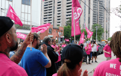 Health care workers protest government funding cuts at Ontario PC MPP Matthew Rae’s office as billion dollar revenue shortfall looms over Ontario hospitals
