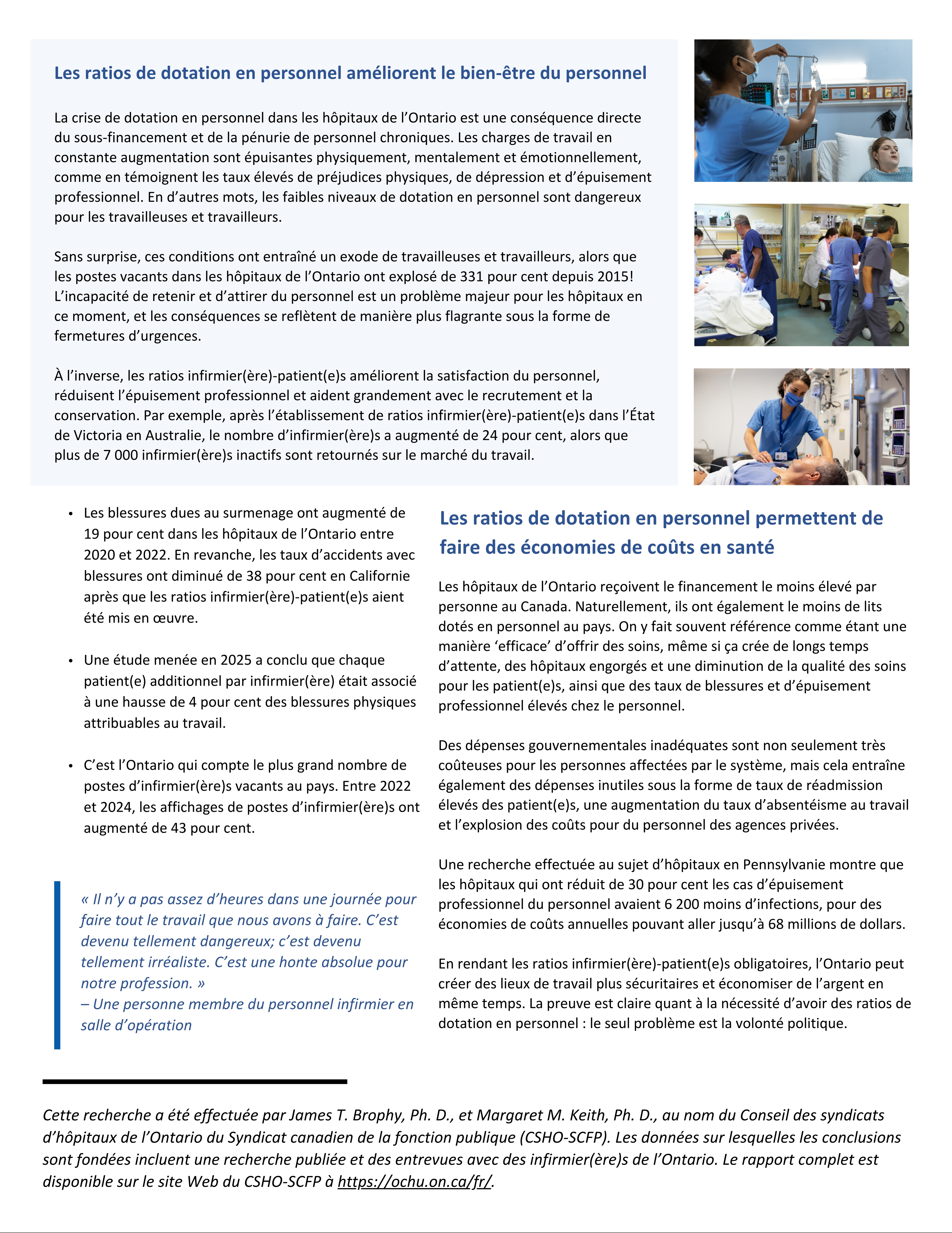 Résumé de deux pages au sujet de l'étude sur les ratios infirmier(ère)-patient(e)s