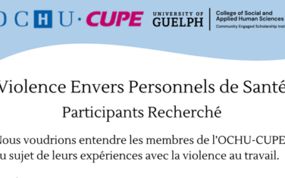 Violence en milieu de travail dans les soins de santé : sondage auprès des membres du CSHO-SCFP